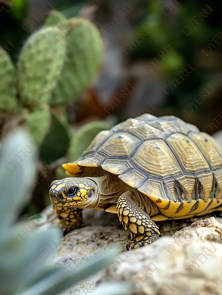 Tartaruga terrestre em ambiente natural com cactos