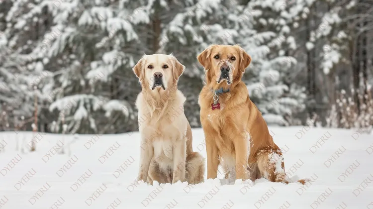 Cães Golden Retriever em um Inverno Neve Branca na Floresta