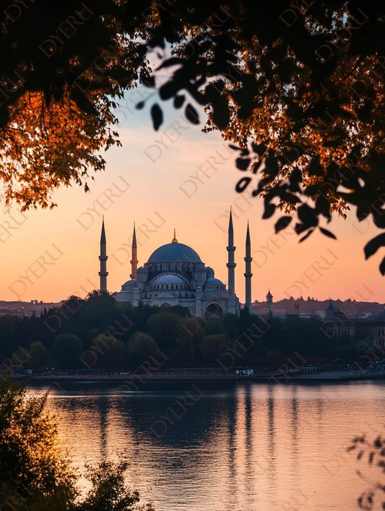 Mesquita Azul ao Amanhecer com Reflexos na Água