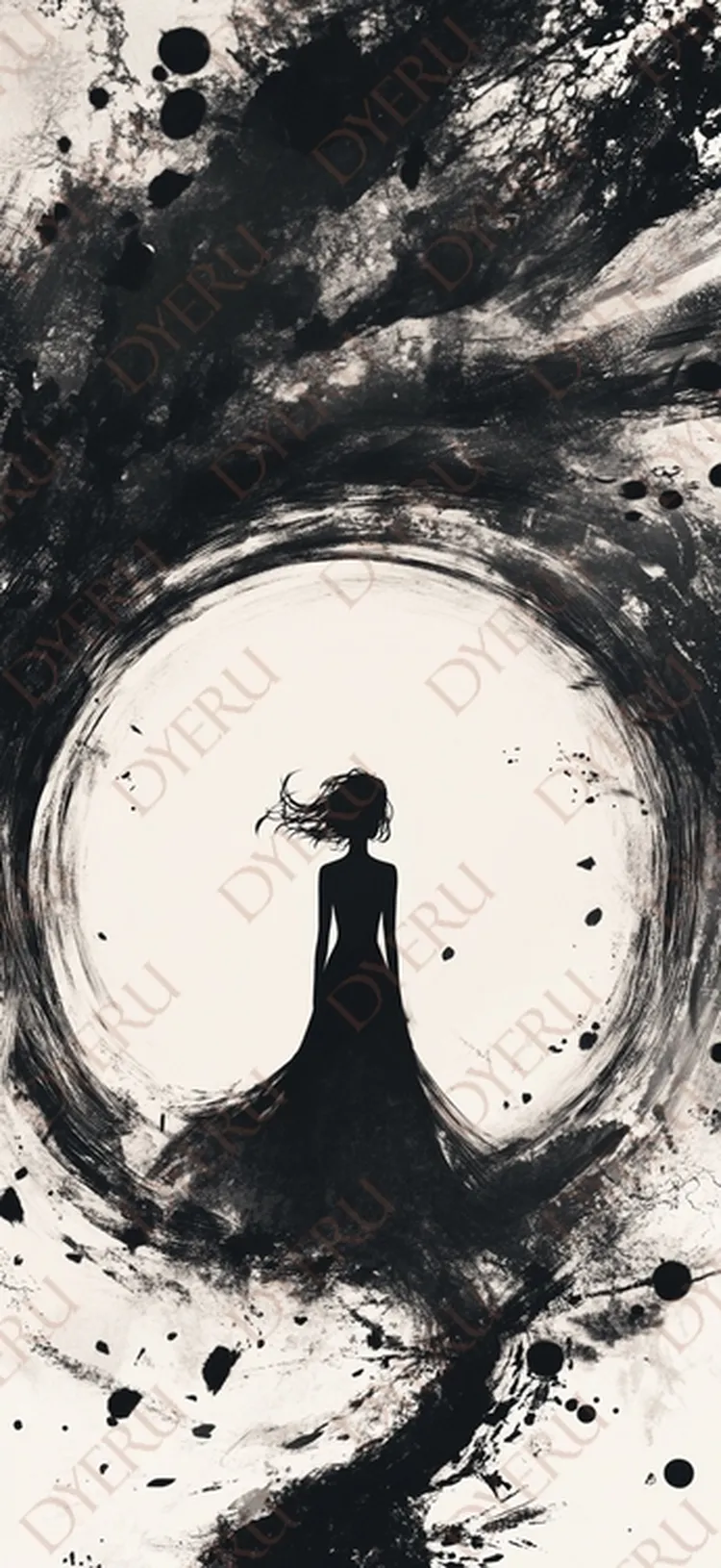 Silhueta Feminina em Movimento com Efeitos de Tinta Abstrata
