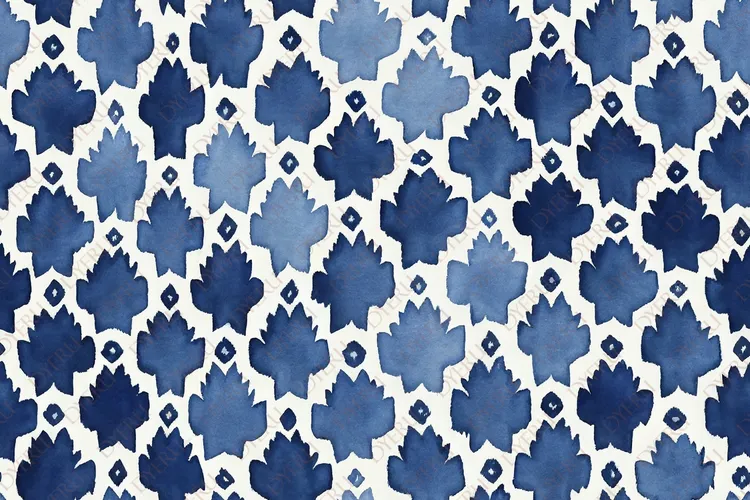 Padrão de Folhas em Aquarela Azul em Fundo Claro