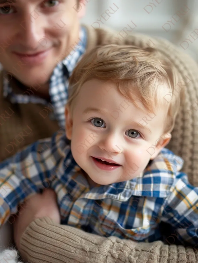 Pai Carinhoso com Filho Sorridente em Ambiente Aconchegante
